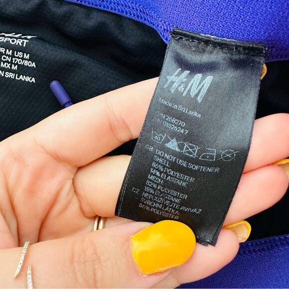 H&M SPORT Black Purple Stripe Mesh Inset Tie Cropped High Rise Gym Leggings M - Picture 6 of 15